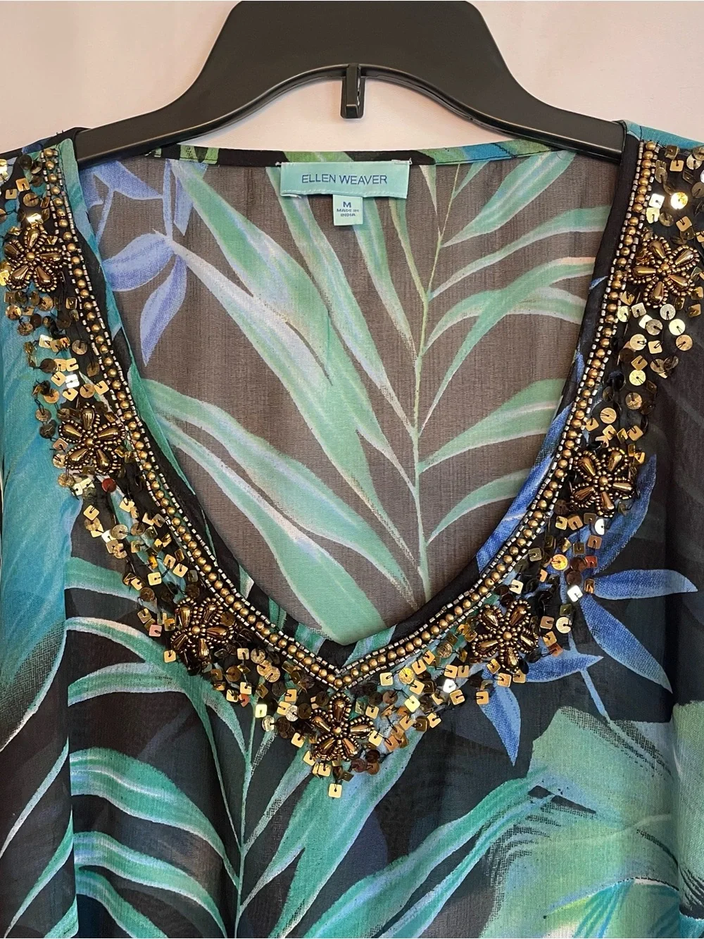 Ellen Weaver Jeweled Caftan Bathing Suit Cover Up Women's Med Summer Vacation